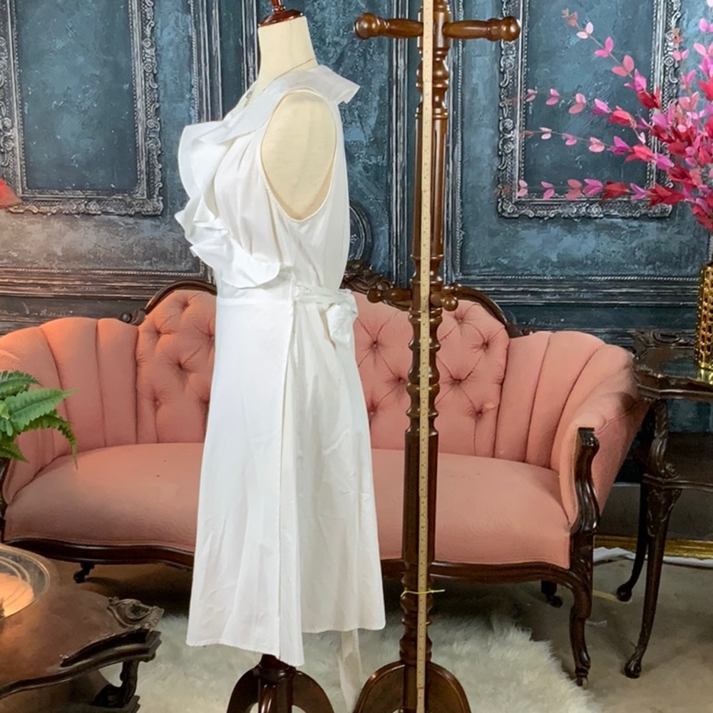 LRL Ralph Lauren White Summer classic wrap Dress with a ruffle V - Picture 3 of 14